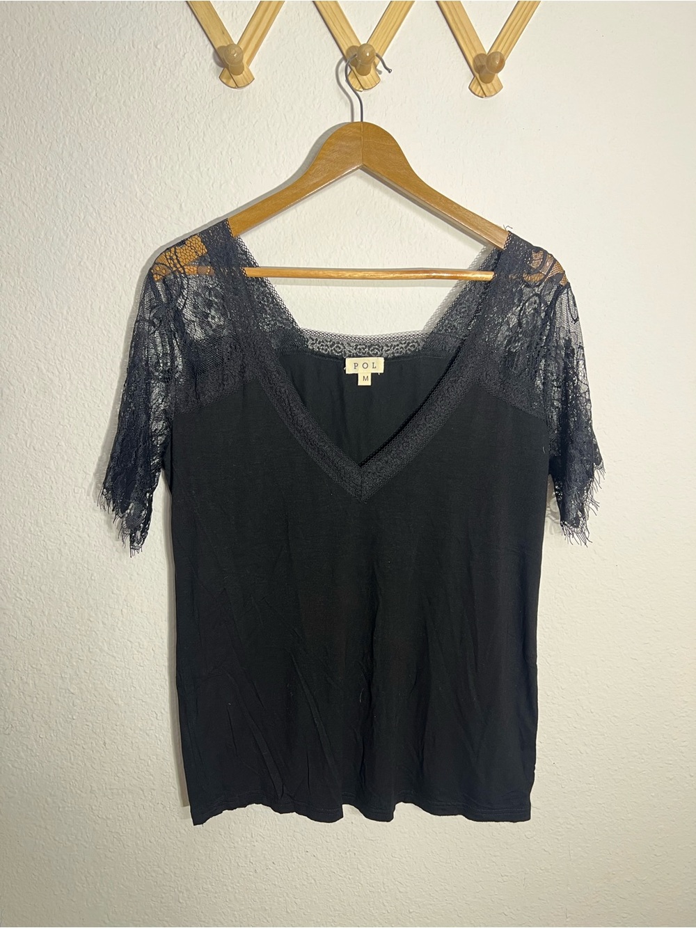 Black V Neck Lace Detail